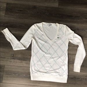 Lacoste White V-Neck with Green/Pink